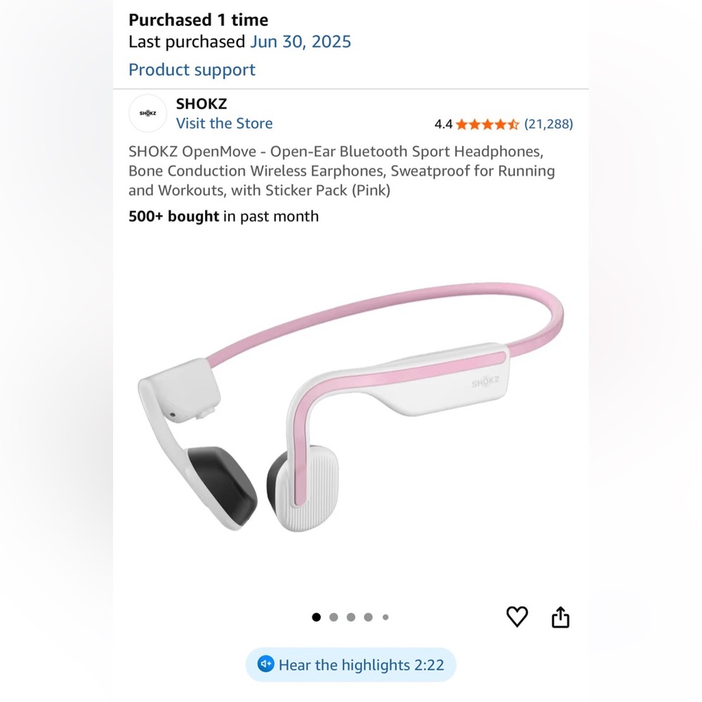 Shokz open move open ear bluetoooth headphones